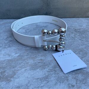 Sandro Ivory Belt with Metallic Buckle